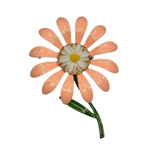 Vintage Enamel Daisy Flower Statement Brooch Pin Retro Metal
